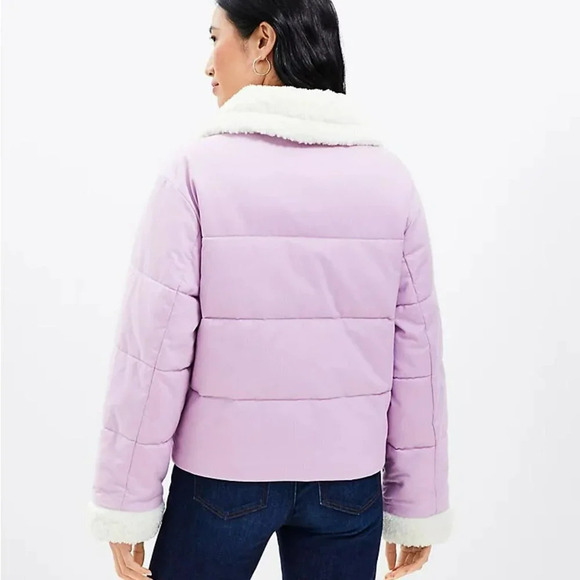 LOFT Petite Shearling Collar Puffer Jacket in Sheer Violet Zip Up Size  S NWT - Picture 14 of 14